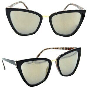 Steve Madden Leopard/Black Mirrored Cat Eye Sunglasses compare to Quay